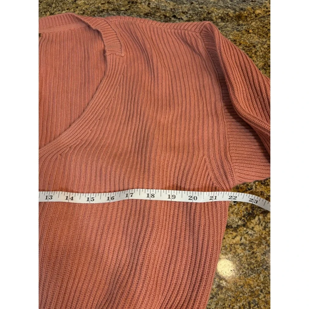 Free People Ribbed‎ V-Neck Cotton Blend Sweater Dusty Rose Pink Medium Cropped